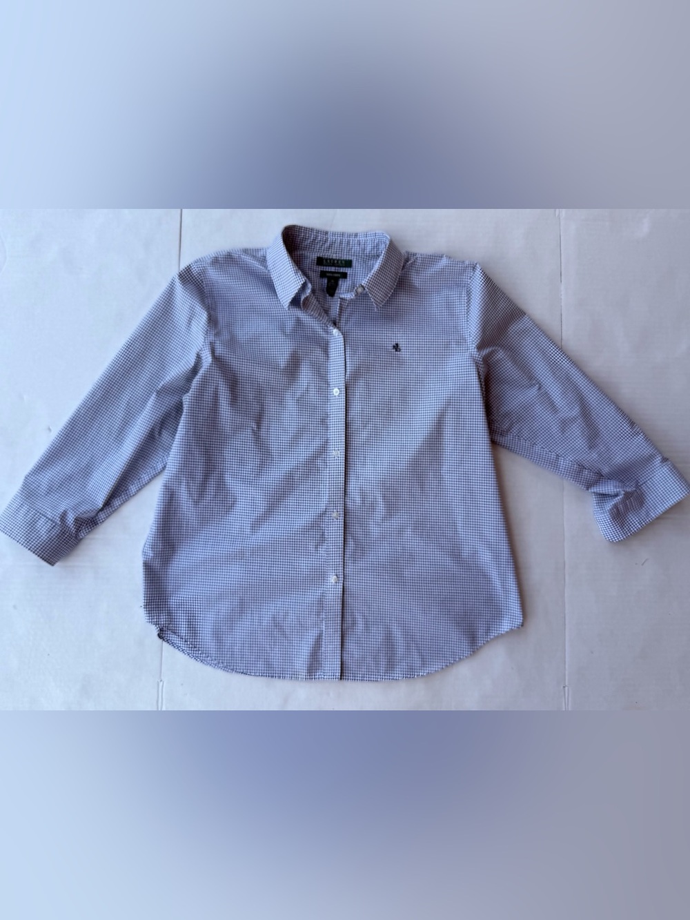 Lauren Ralph Lauren Womens XL Non-Iron Button Down Shirt Navy White Grid Check⁠